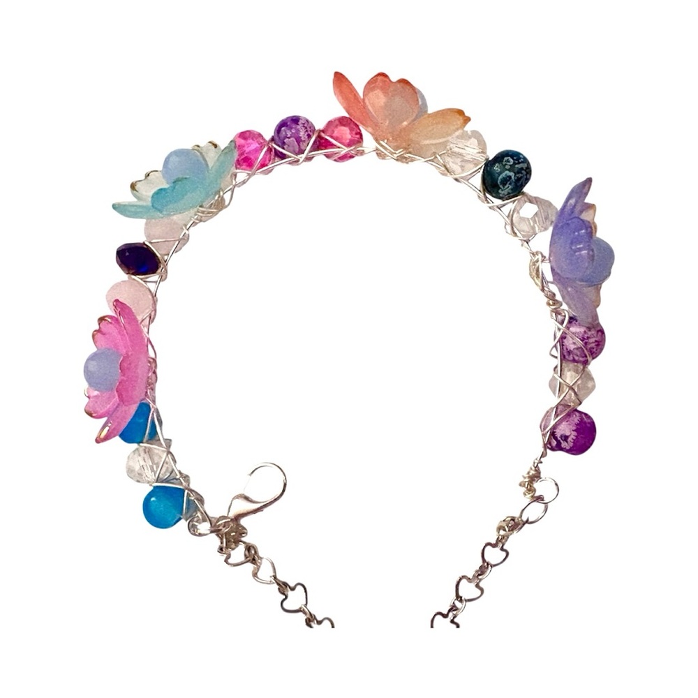 Fairy Bracelet with Lucite Flowers, Crystals and Glass Beads for Little Girls - Picture 2 of 4